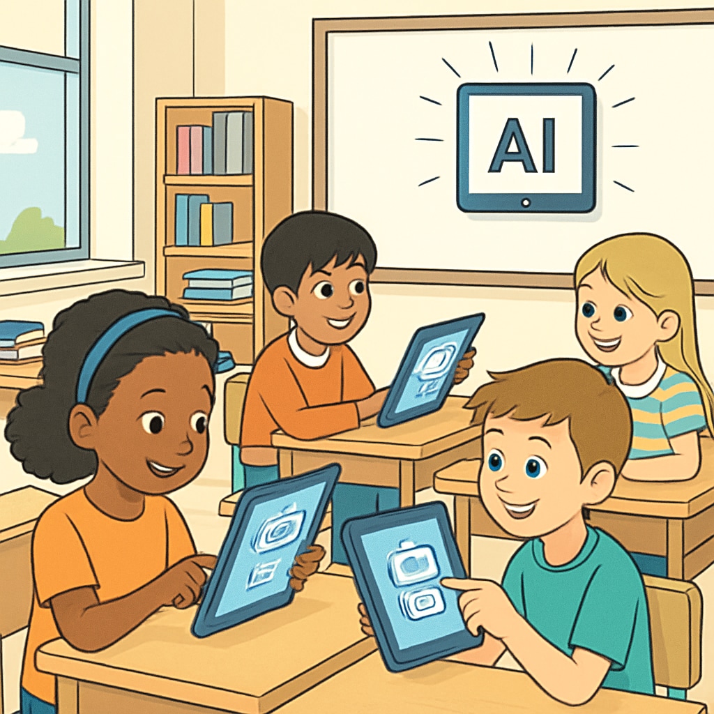 Students experiencing AI-enhanced learning in modern classroom
