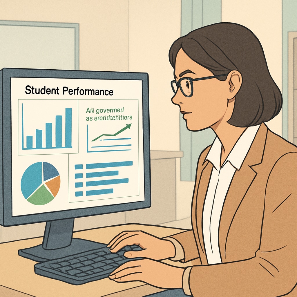 Teacher reviewing deep work analytics from AI education tools