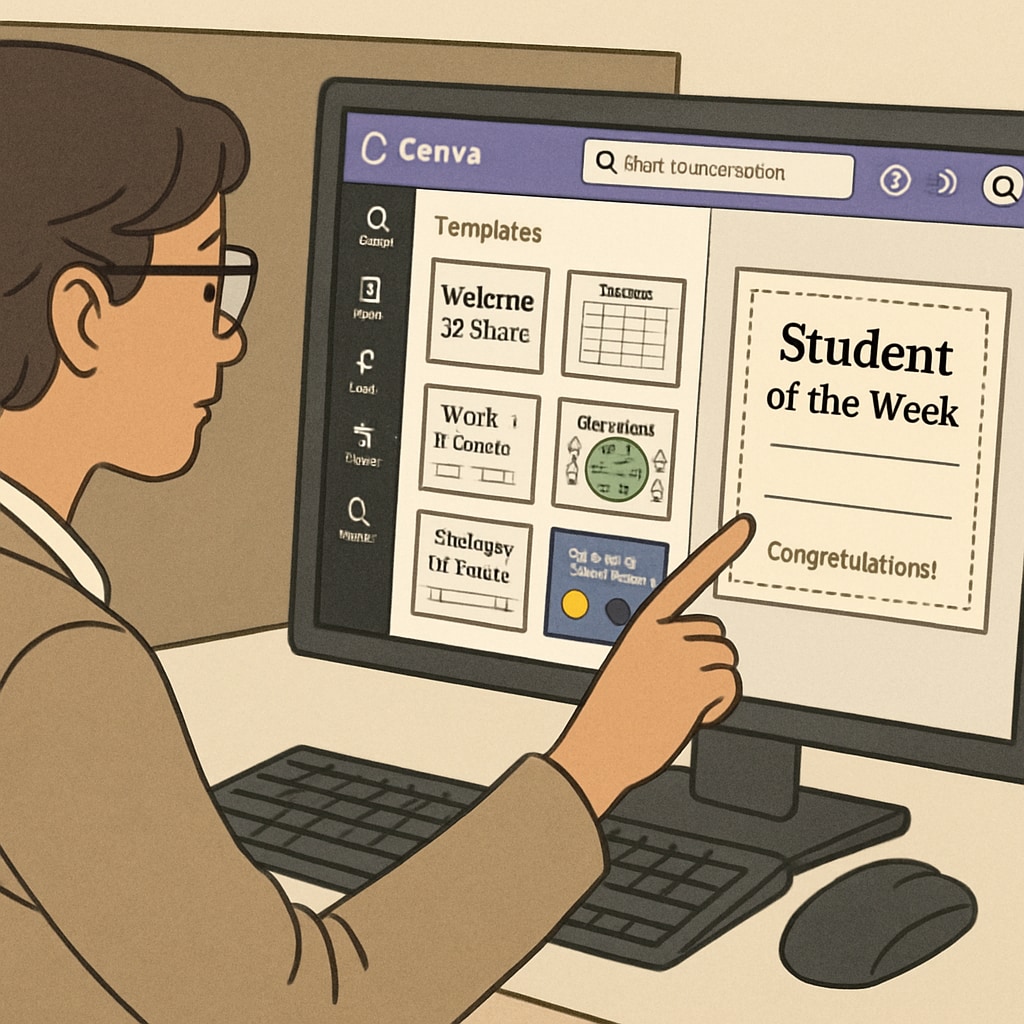 Teacher creating K-12 educational resources using Canva digital files