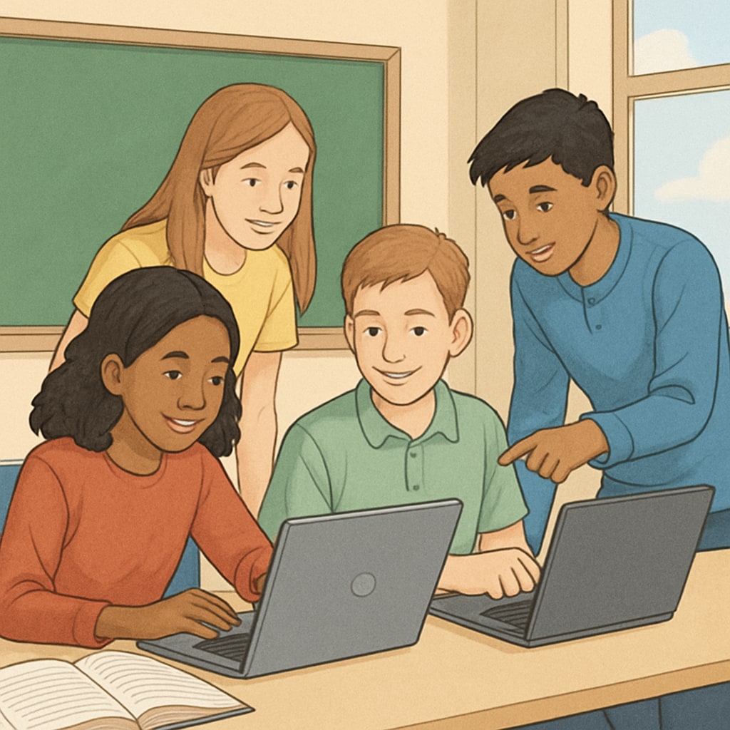 Students benefiting from education voucher system in modern learning environment