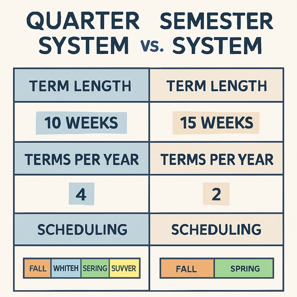 Quarter system vs semester system academic calendar comparison