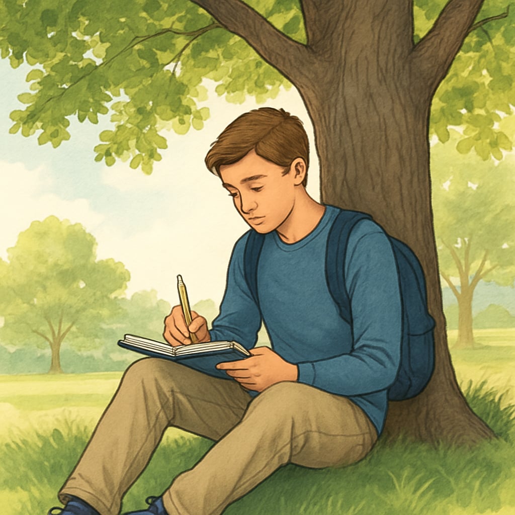 Student taking mental health break outdoors during school leave