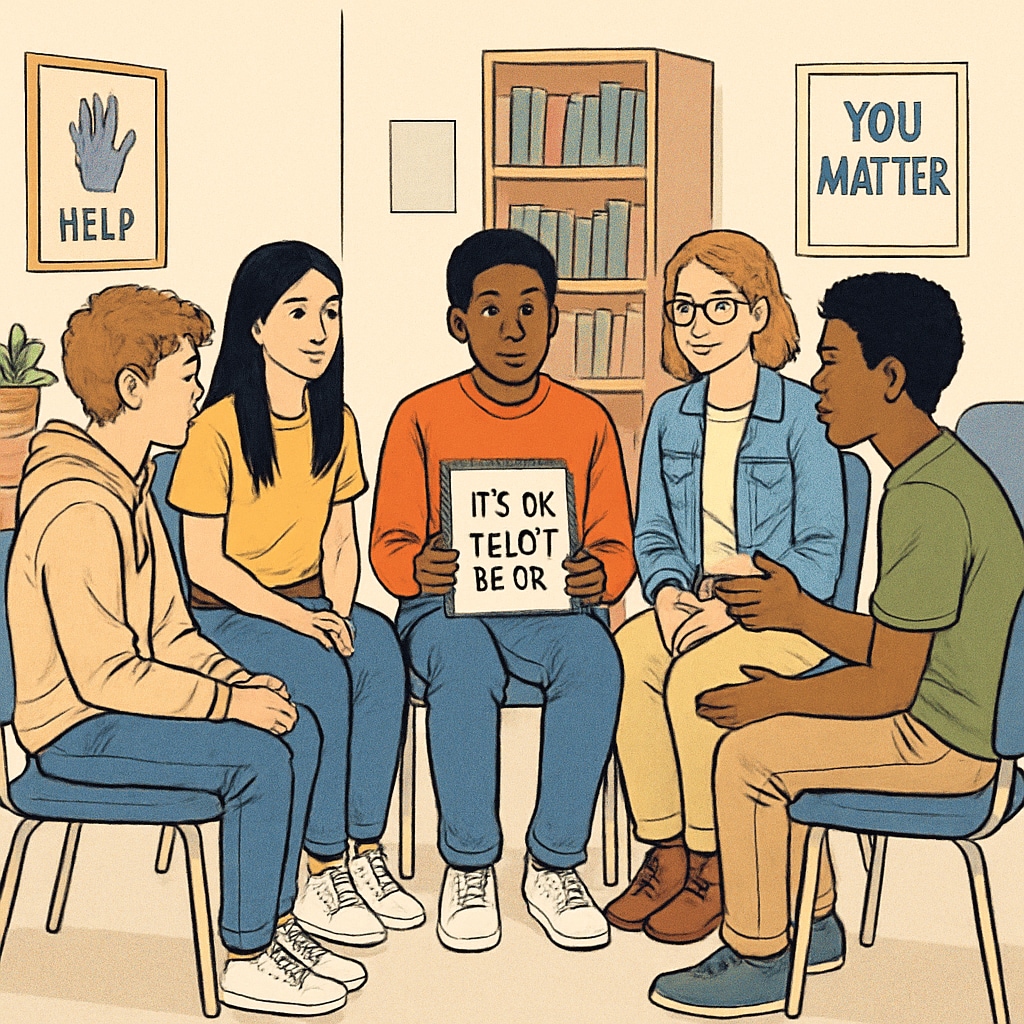 Peer support group discussing mental health challenges and criticism