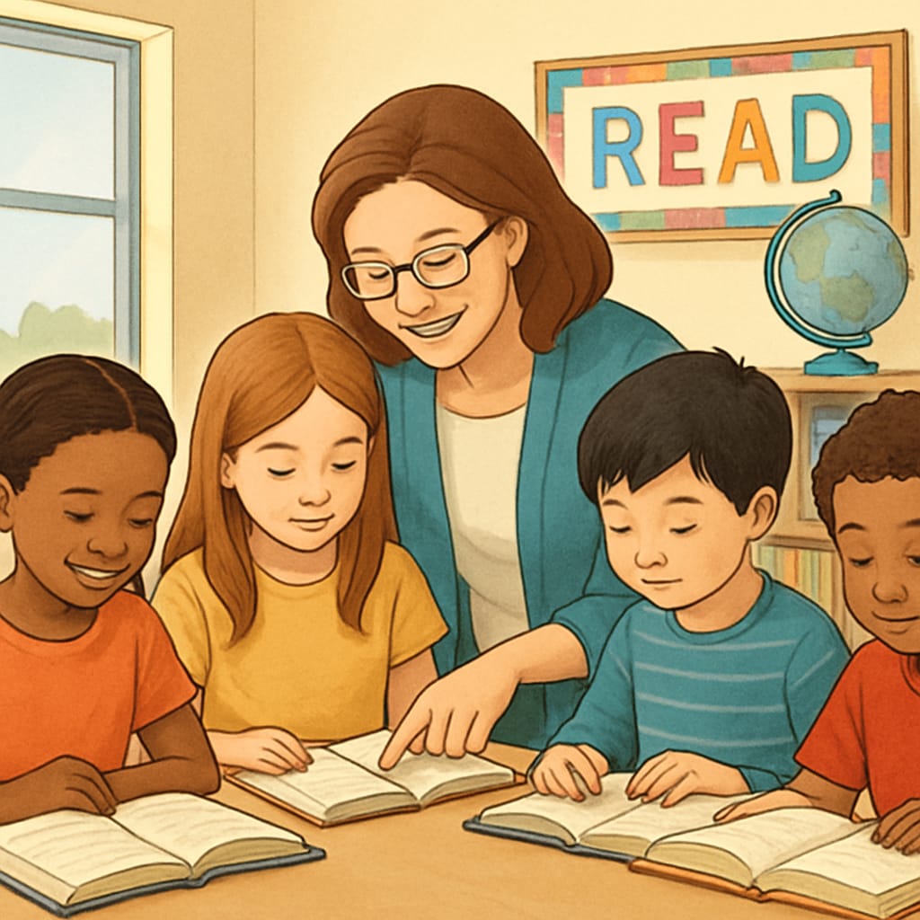 Multicultural students engaged in literacy activities