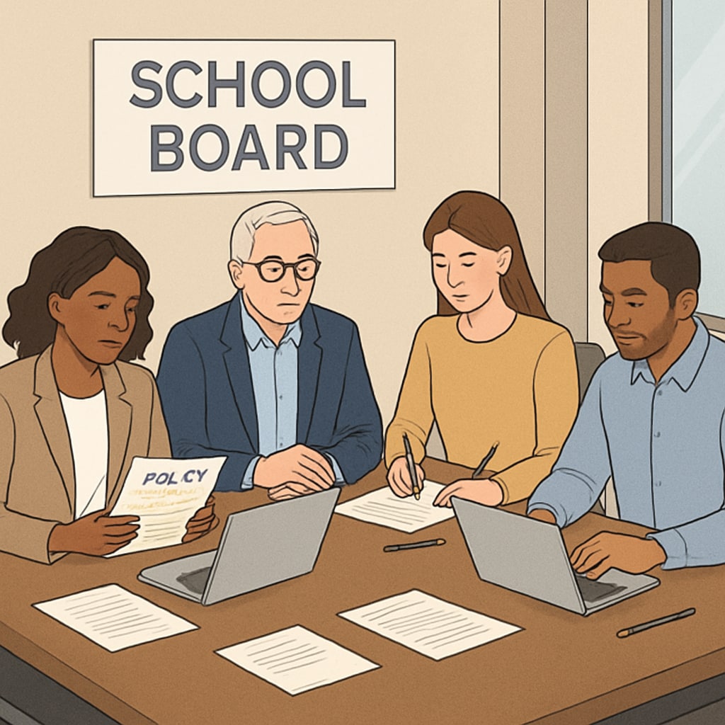 School board members discussing educational effectiveness and change strategies