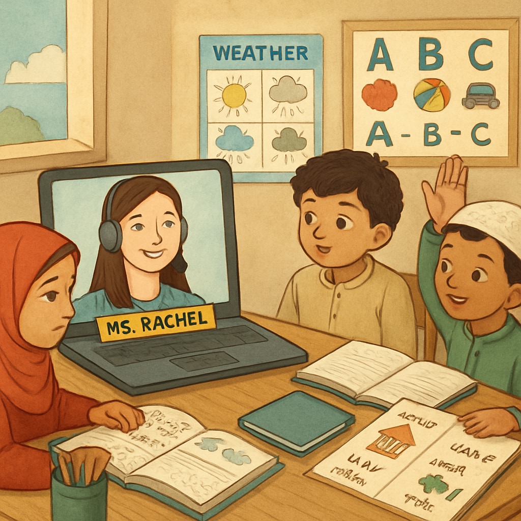 Ms.Rachel teaching children with humanitarian focus on Middle East education