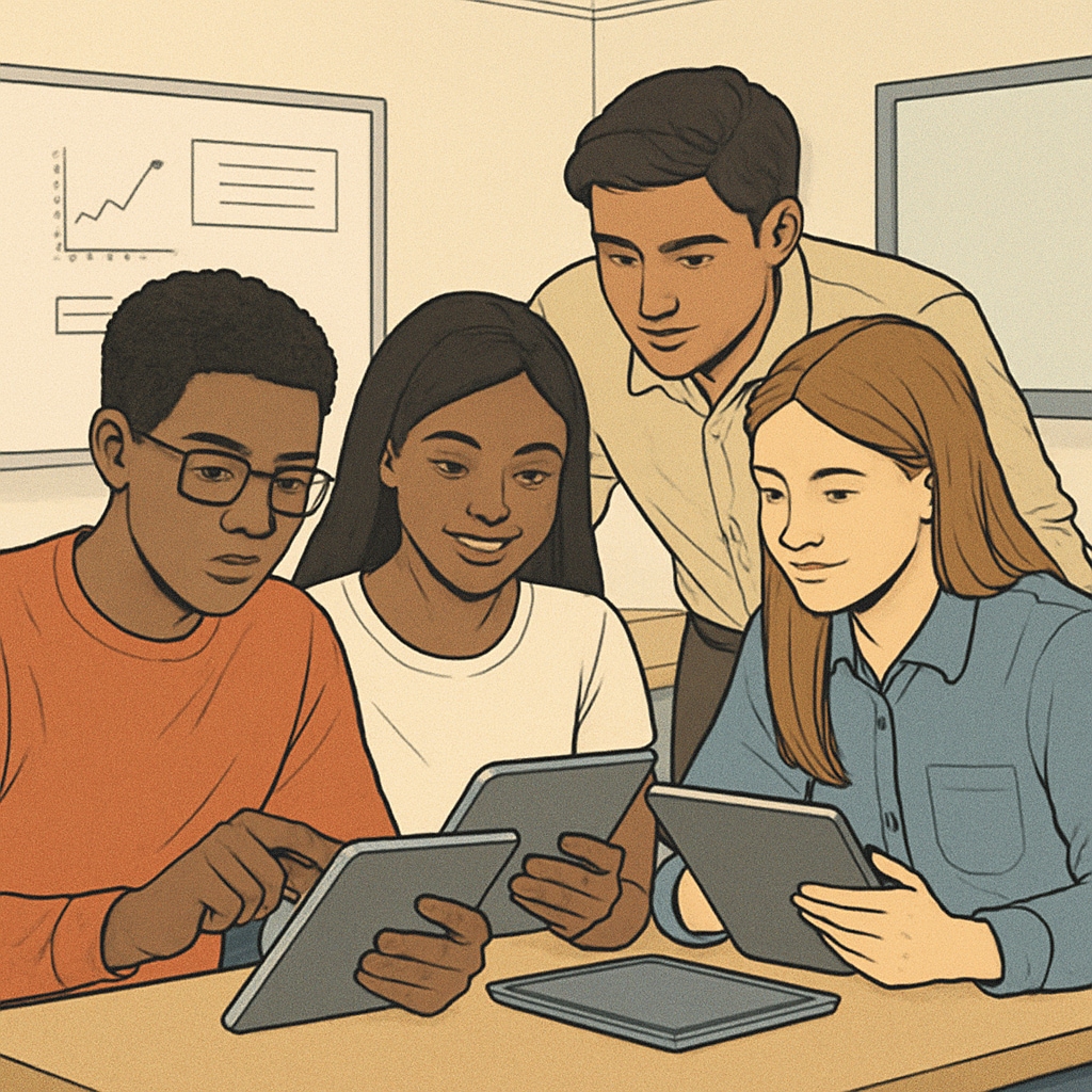 Students conducting media studies survey for course completion project
