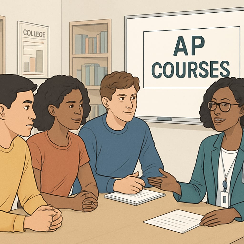 Students planning AP courses with counselor