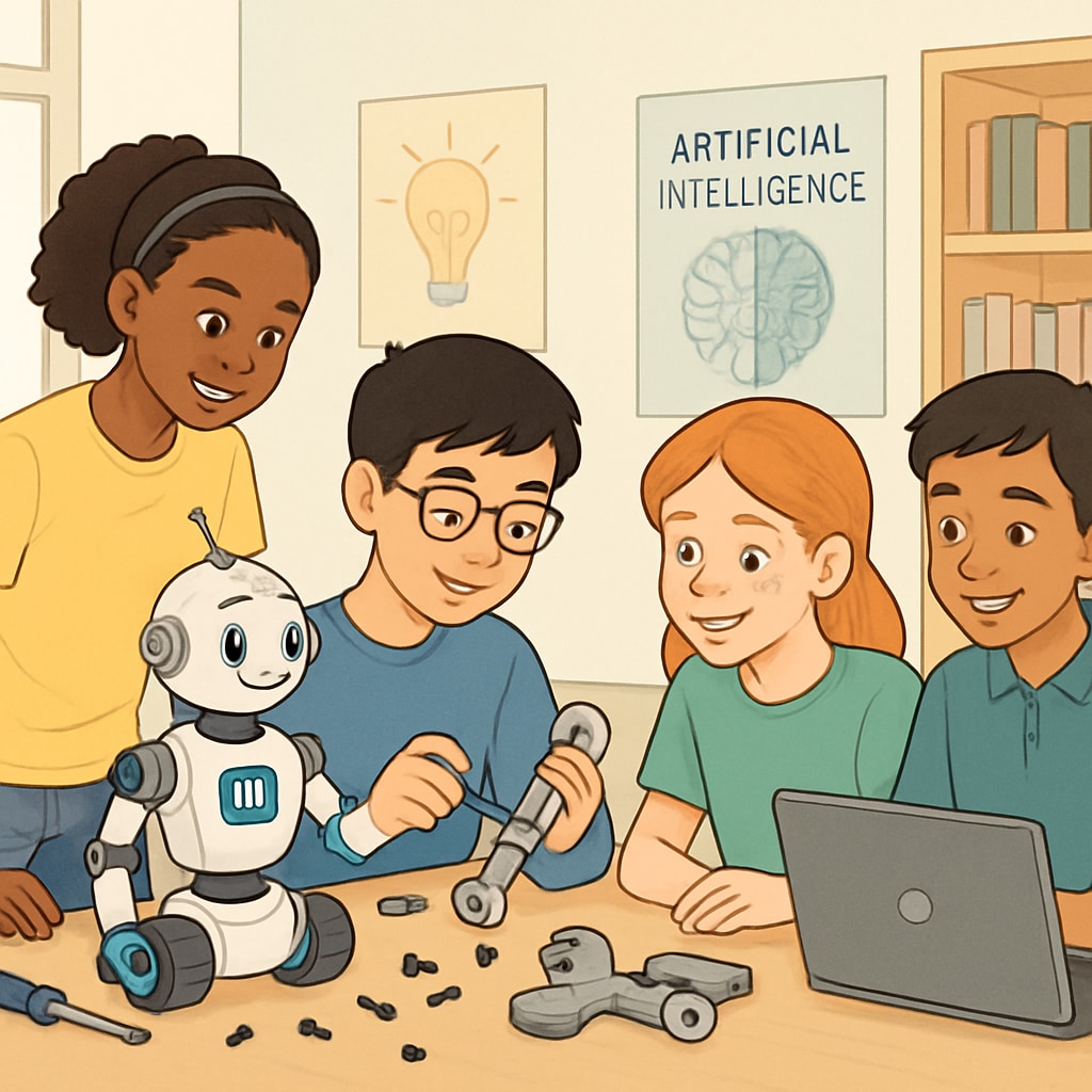 Students engaging with AI education materials