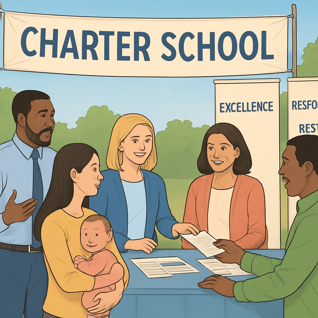 Charter school teachers conducting community outreach for enrollment