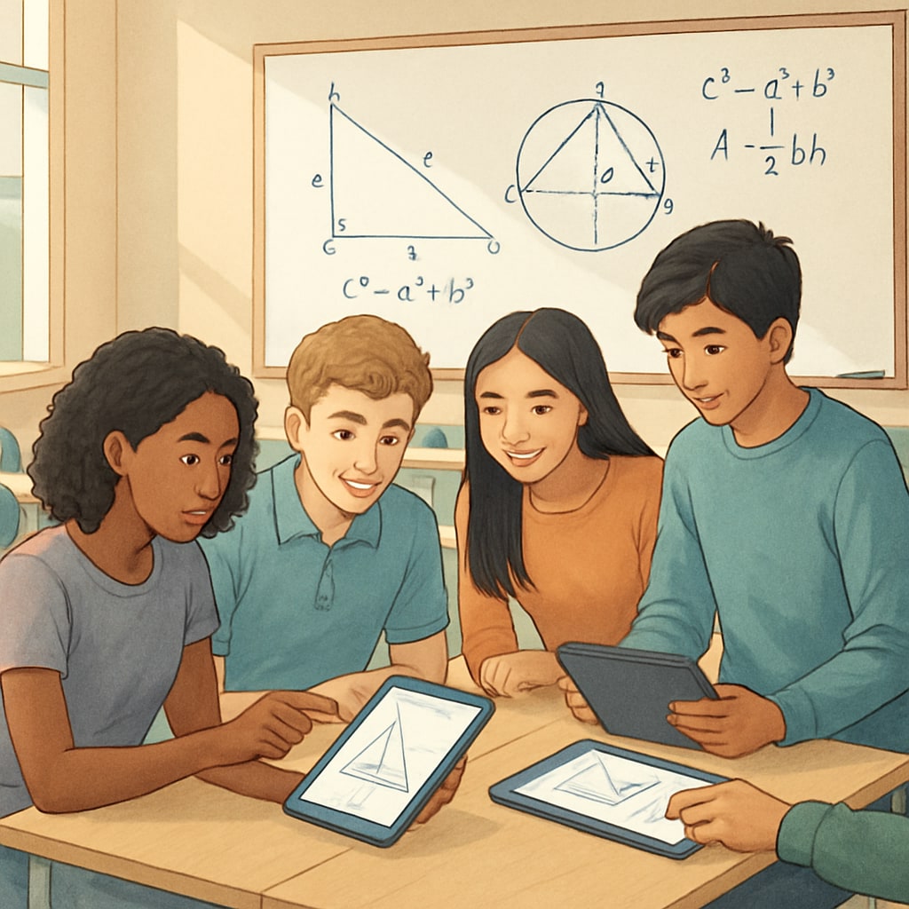 Students using geometry applications in US high school classroom