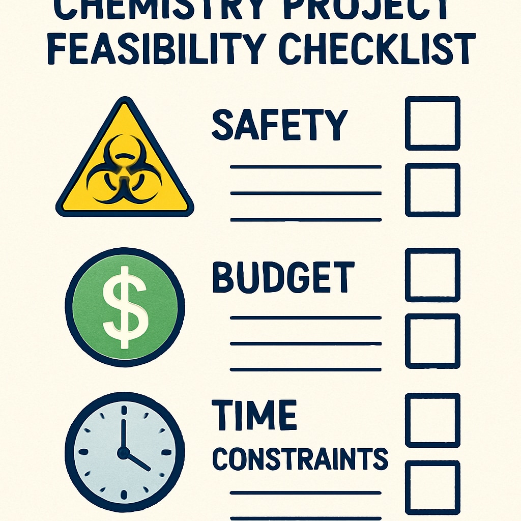 A checklist for evaluating chemistry project feasibility, including safety, budget, and time constraints Feasibility assessment for high school chemistry projects