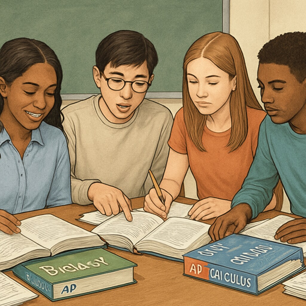 High school students engaged in AP course planning discussion