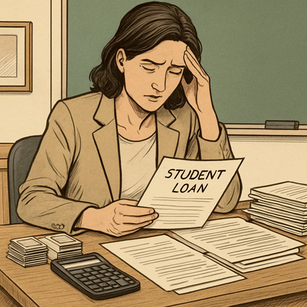 Teacher calculating increased SAVE plan student loan repayments