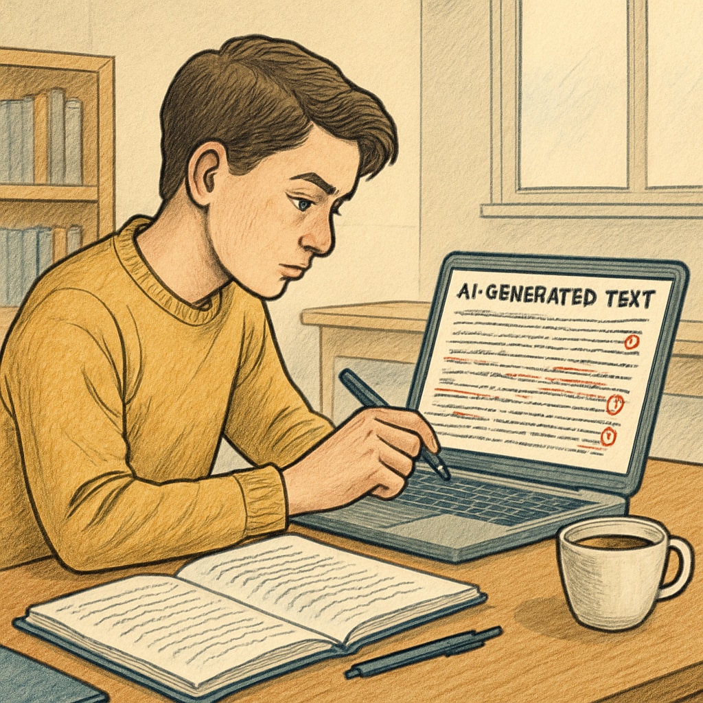 Student practicing critical thinking with artificial intelligence education materials