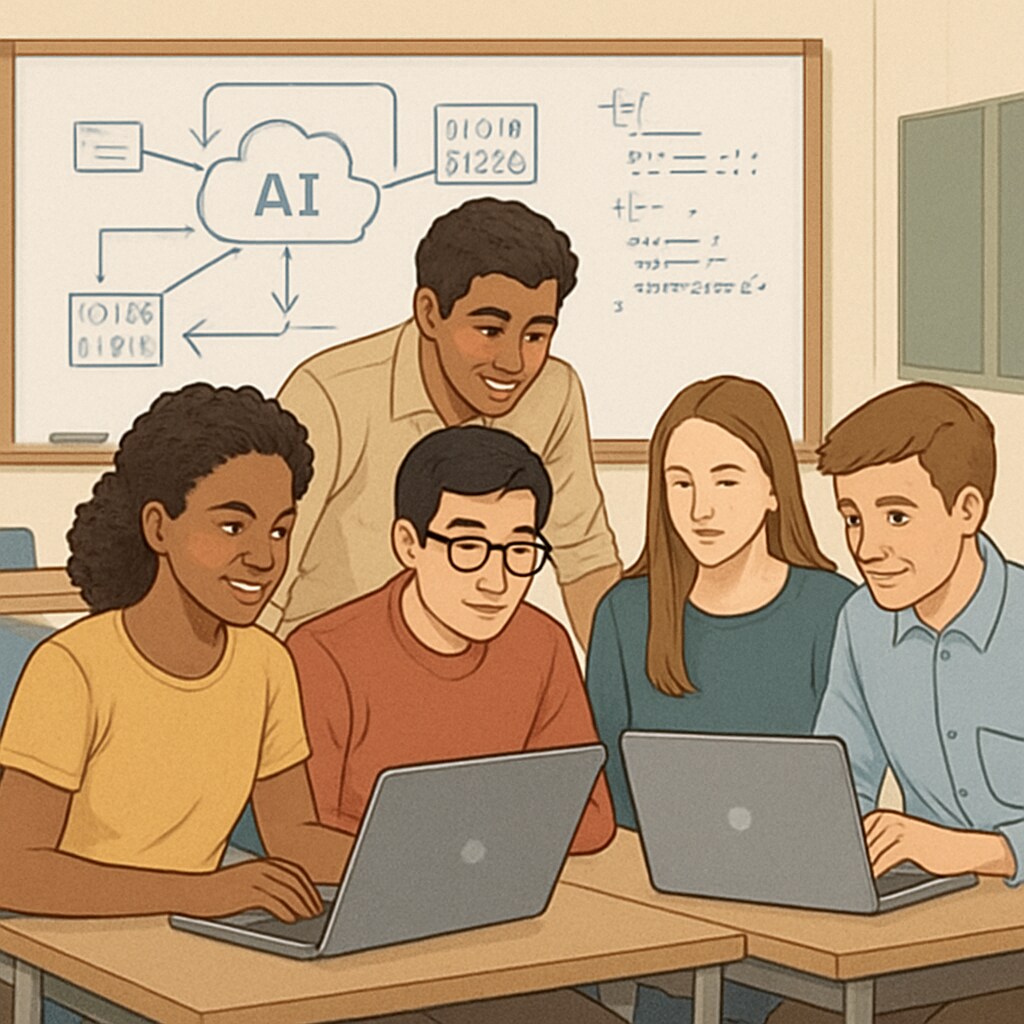 Students engaged in interactive AI learning project