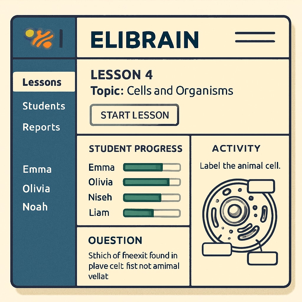 ELIBRAIN platform interface features for teachers