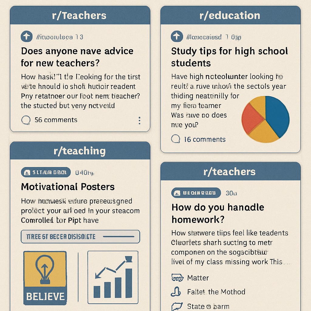 Collage of screenshots from active education subreddits showing recent discussions and resource posts Examples of educational subreddit interfaces and content