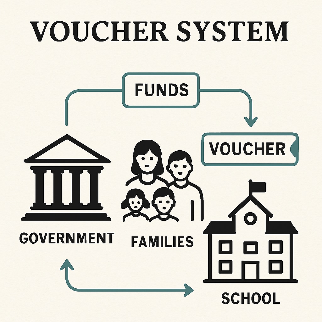 Education voucher system funding flow diagram
