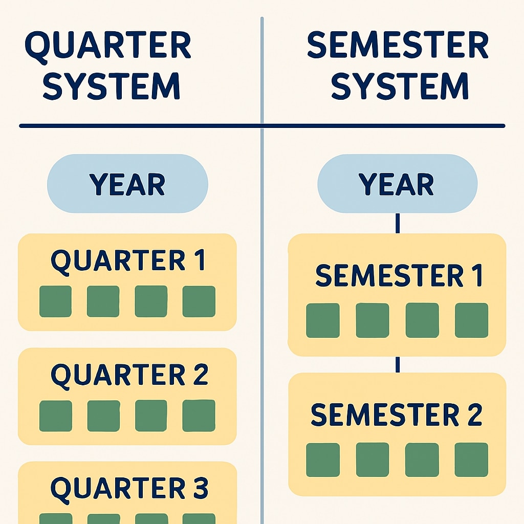 Visual comparison of quarter system vs semester system academic calendars