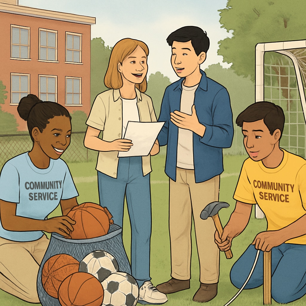 Diverse group of teenagers from different schools working together on a community service sports project Cooperative sports program between school types
