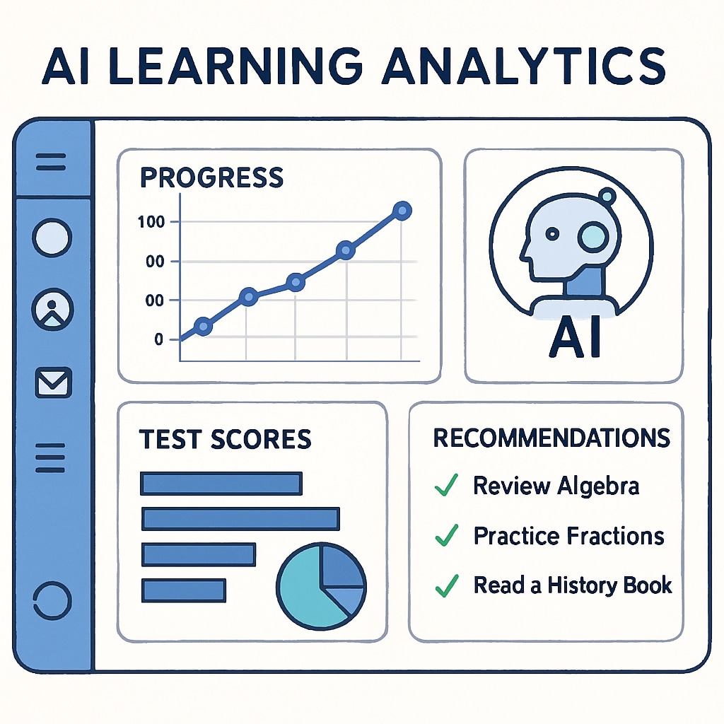 Modern educational dashboard showing AI-powered learning analytics and personalized recommendations AI-enhanced education technology supporting student development