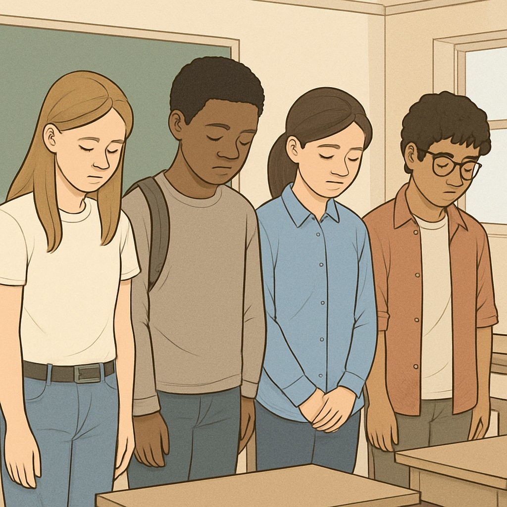 School generalized mourning observance for Gaza conflict and global war victims