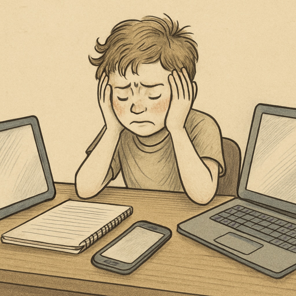 Child experiencing technology addiction and mental health impacts