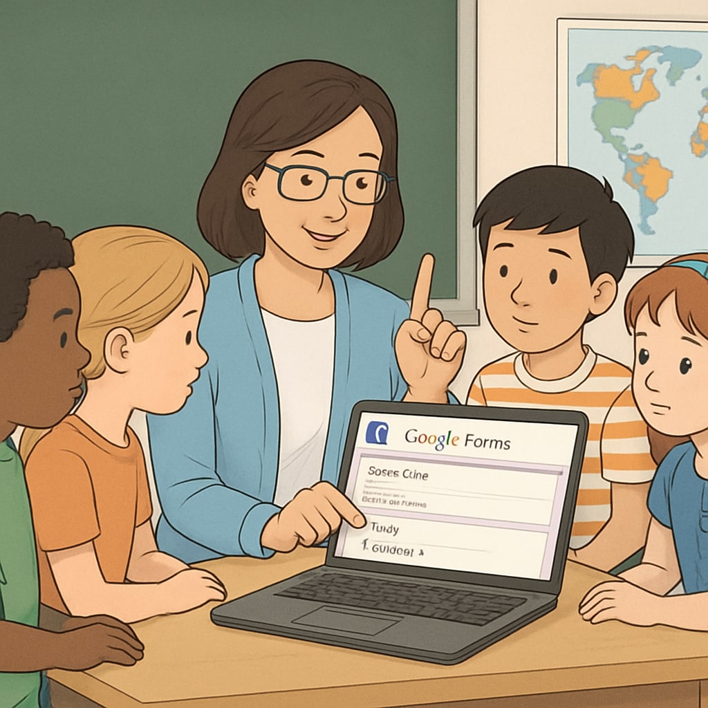 Educator using Google Forms for classroom research questionnaire