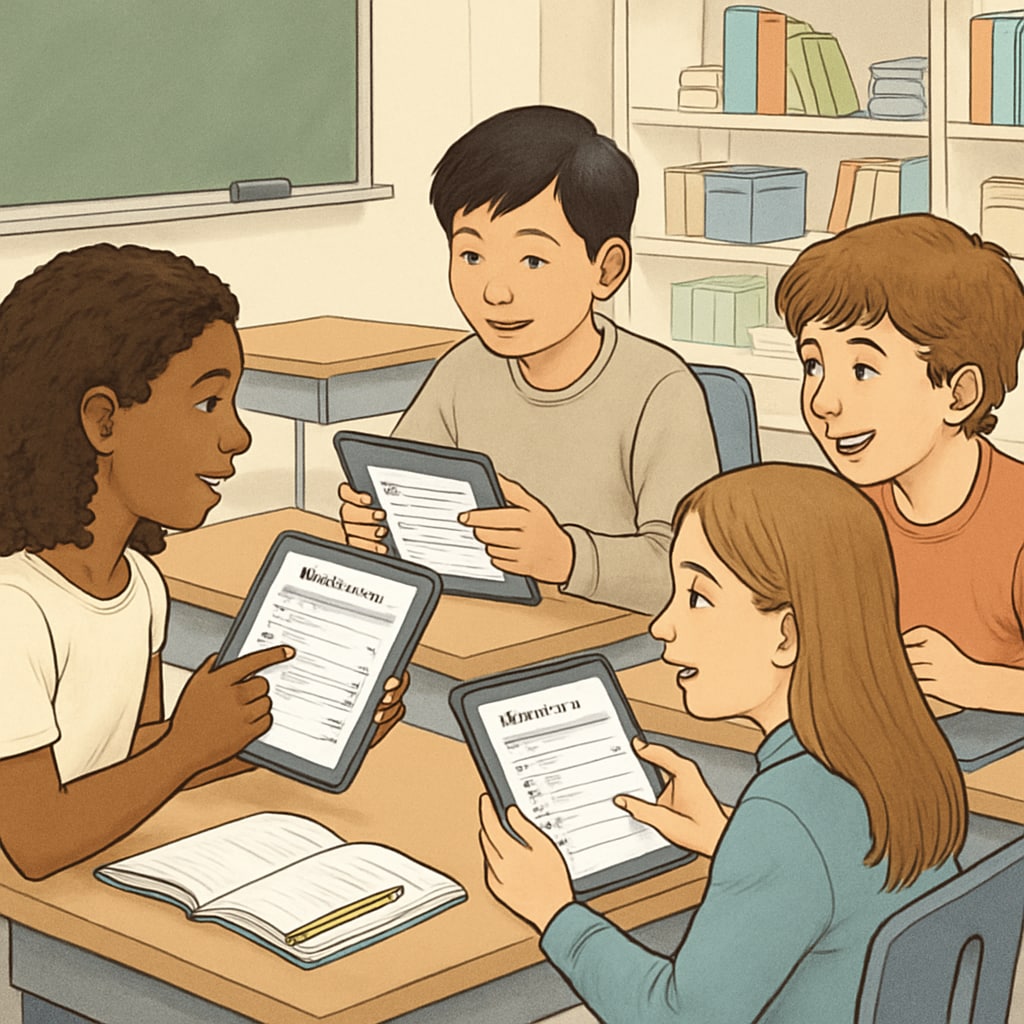 Students participating in media research survey for academic improvement