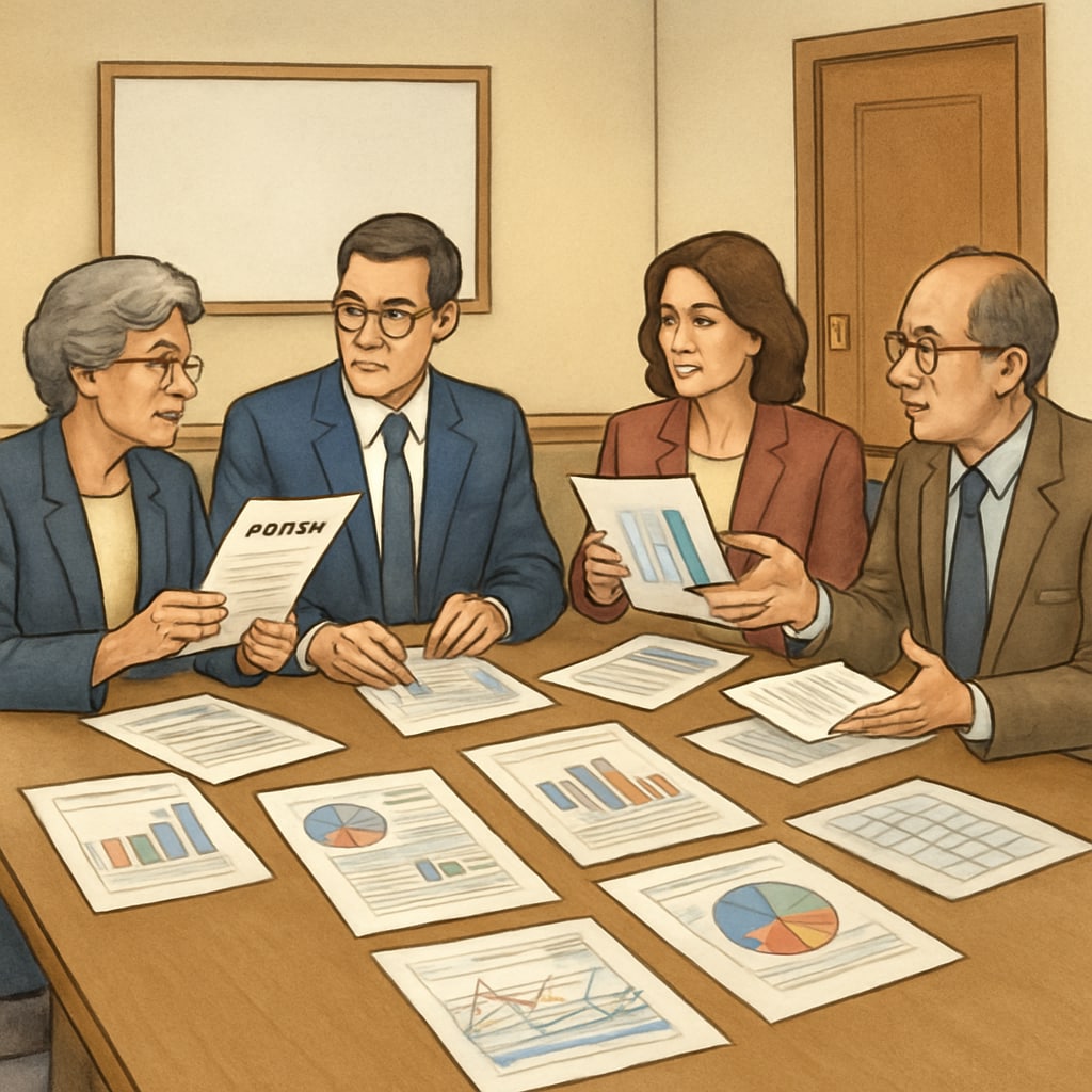 University administrators reviewing faculty contracts with research performance metrics Institutional pressure on contingent faculty for unpaid research