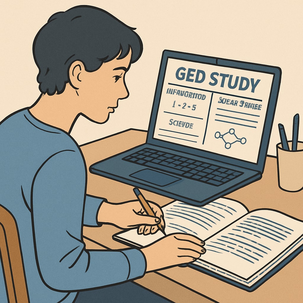 Student taking GED online course at home