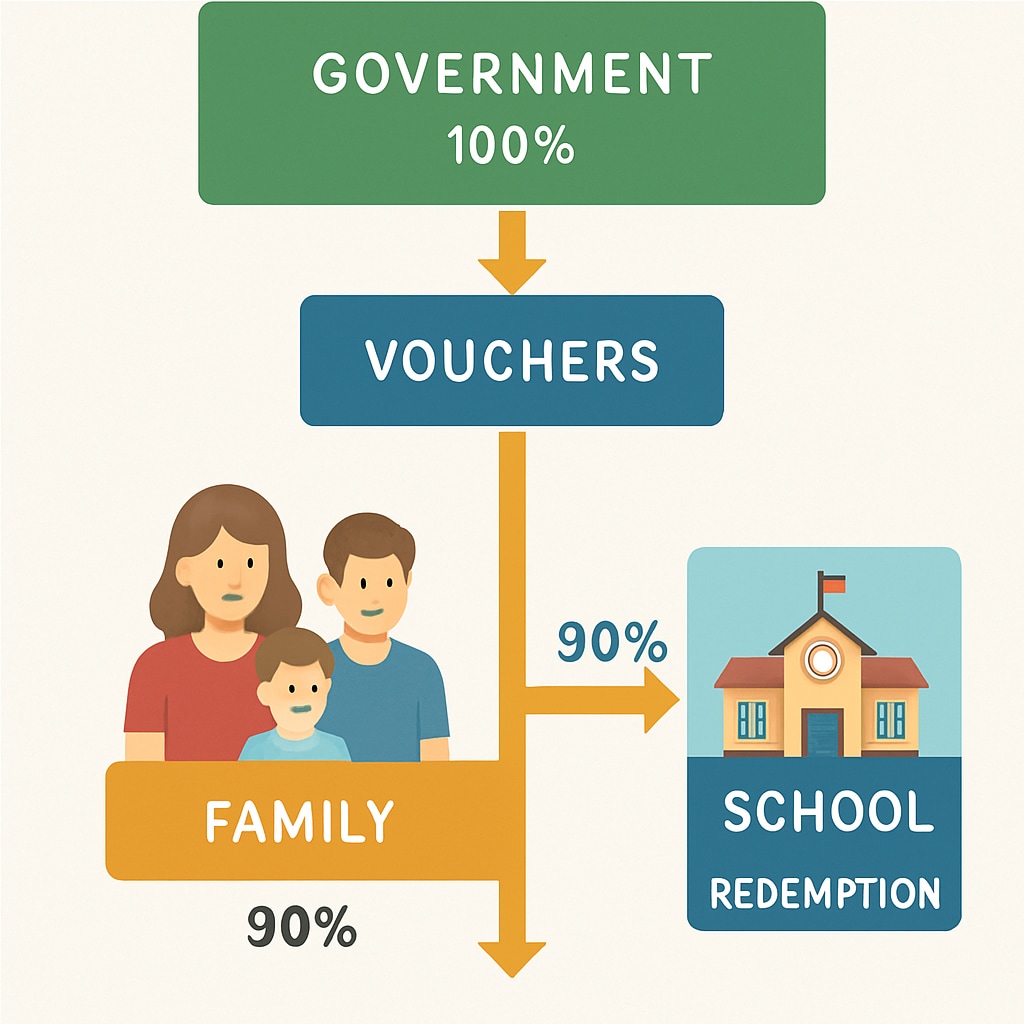 Education voucher system funding flow diagram