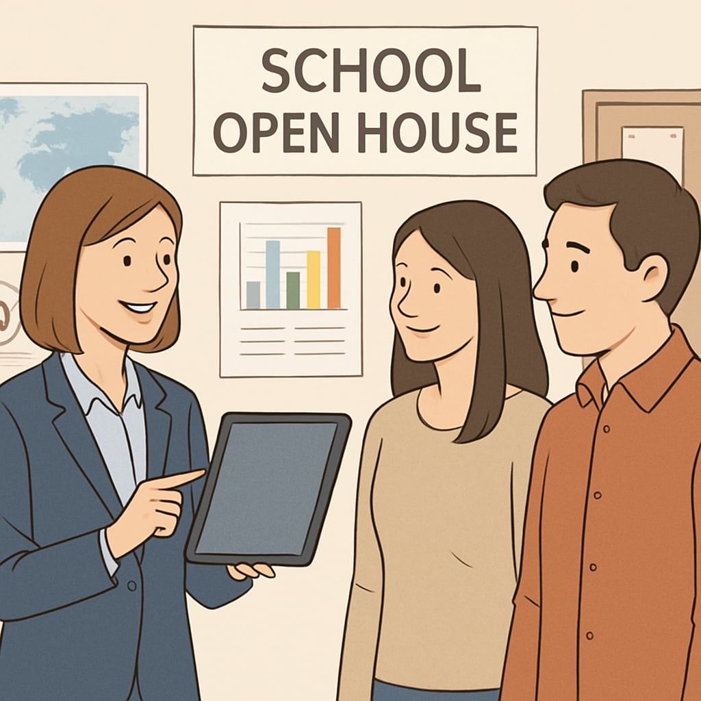 Charter school teacher using digital tools for student recruitment