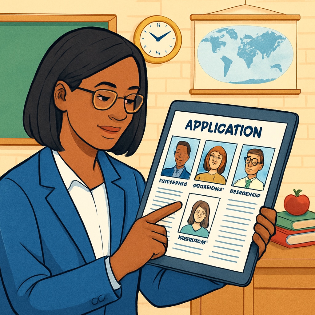 Education recruitment specialist reviewing candidate profiles