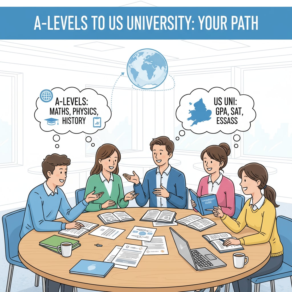 Students discussing A-Level subjects and US university applications