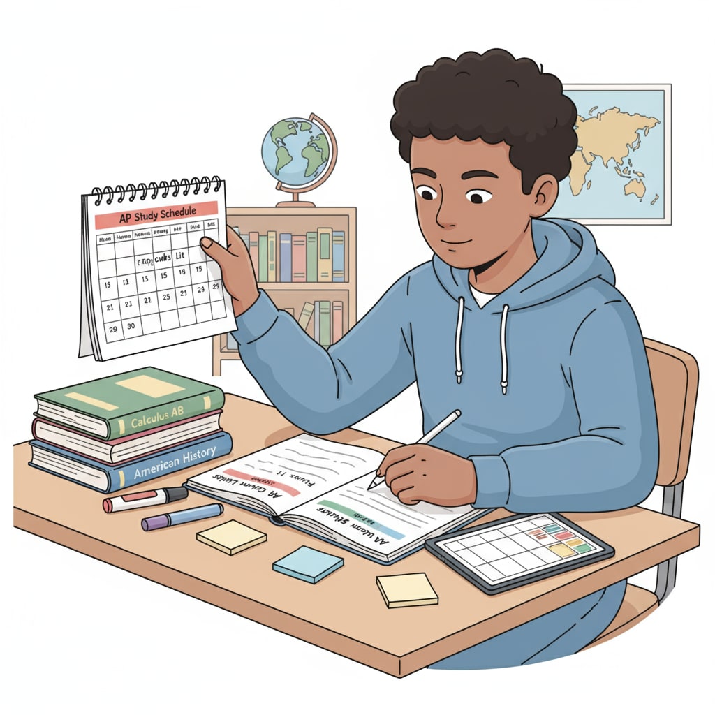 A high school student making a study schedule for AP courses