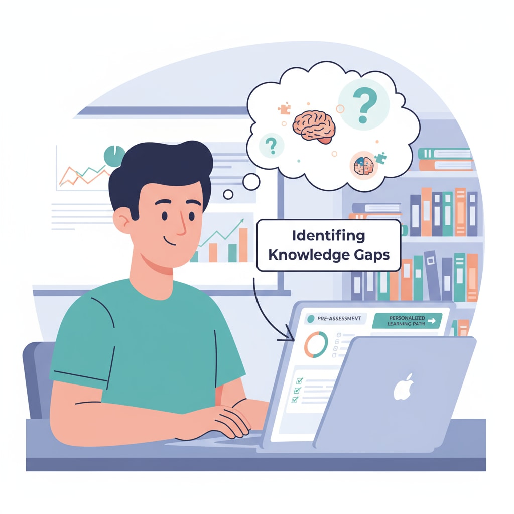 A person using a laptop to take an online educational assessment. This shows the process of identifying knowledge gaps through assessment. A person taking an online assessment to identify education gaps in basic knowledge and address feelings of inferiority.