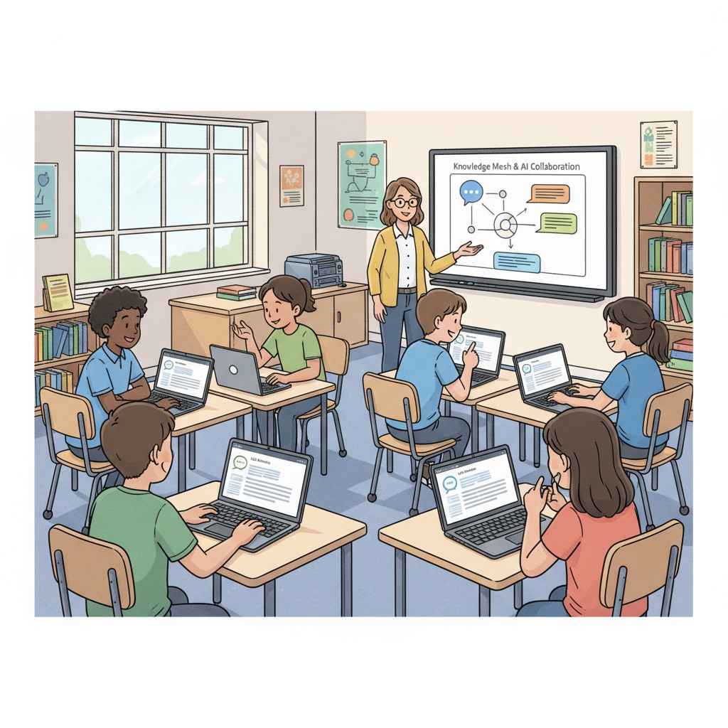 Students in a classroom using large language models for learning and critical thinking discussion