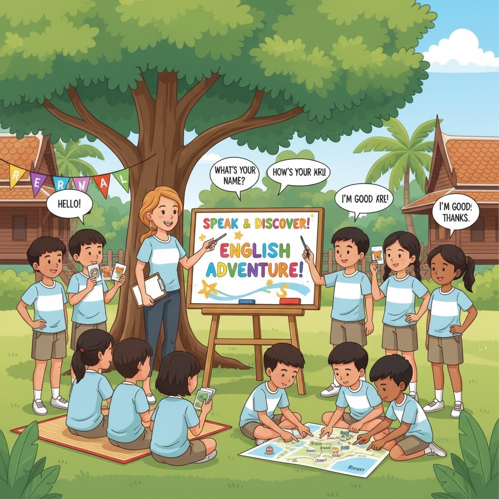 Outdoor English activity in a Thai summer camp