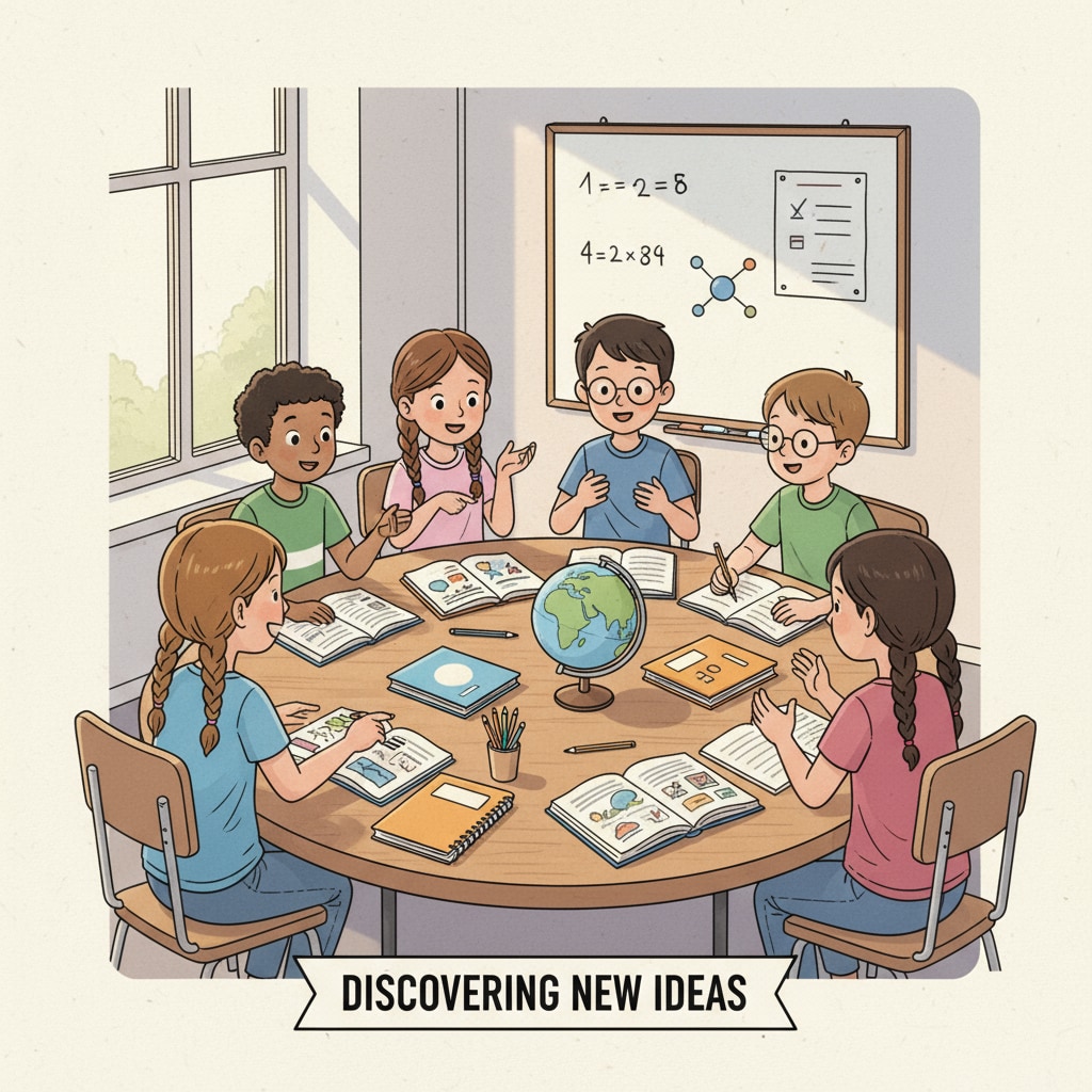 A group of students are sitting around a table, having a lively discussion about what they've learned in class, with notebooks and books in front of them. Students in a learning community reflecting on their post-class learning