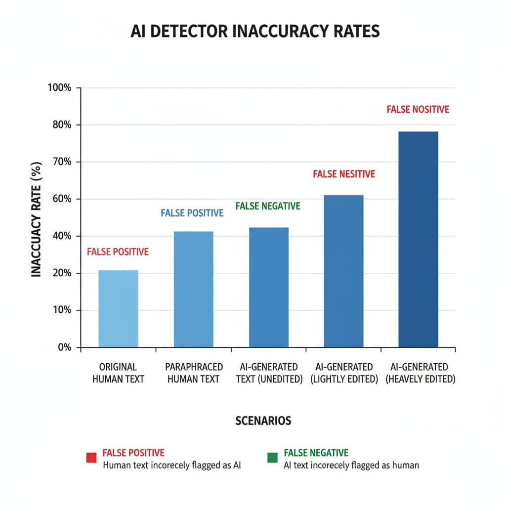 Graph showing the inaccuracy rate of AI detectors related to academic integrity false alarms