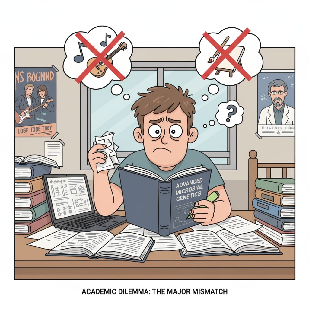 College student frustrated with an uninteresting course due to learning motivation, major selection, and academic dilemmas
