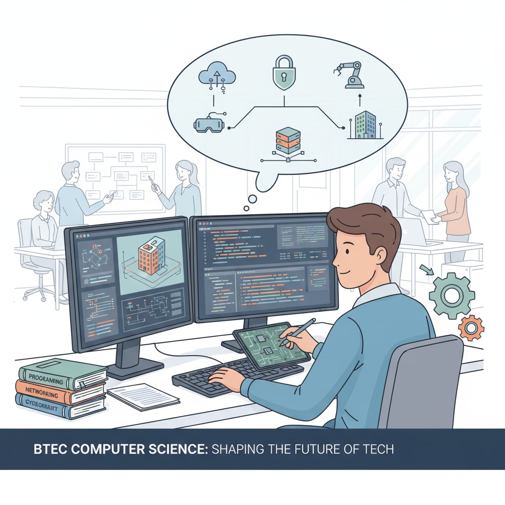 A person working on a computer, representing a potential career path for BTEC Computer Science graduates. It depicts the practical application of skills in a work setting. A person working on a computer as a possible career outcome for BTEC Computer Science, relevant to job market and apprenticeship prospects