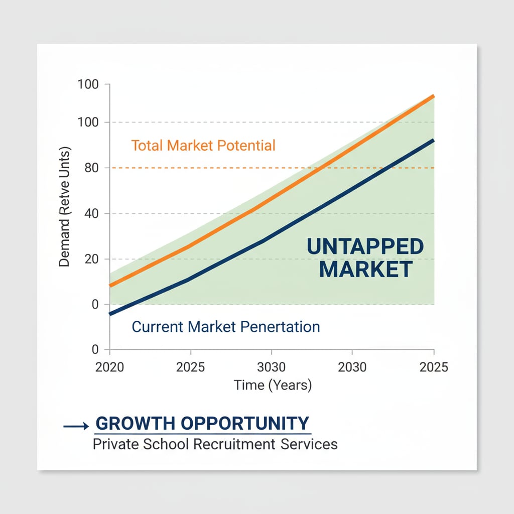 A graph demonstrating the potential growth in the demand for private school recruitment services over time, highlighting the untapped market. Graph showing the growth potential of private school recruitment services.