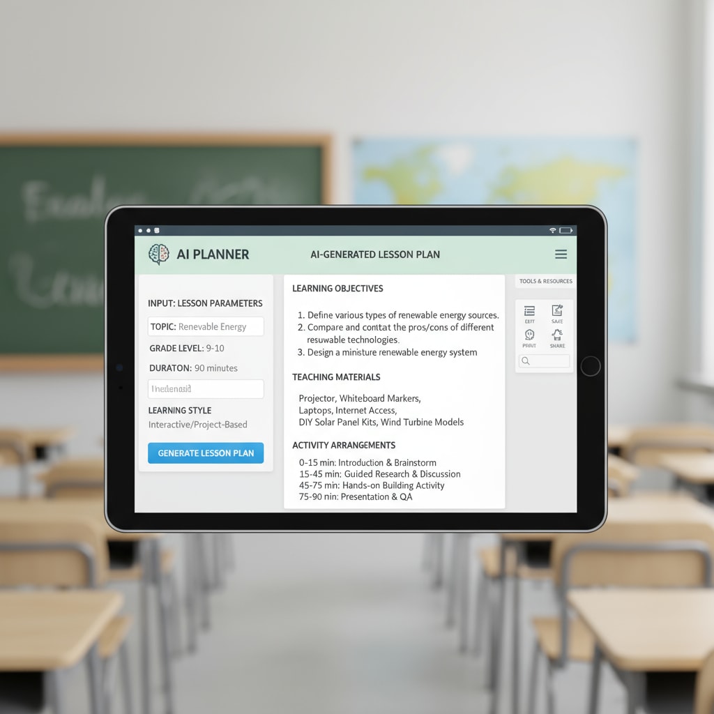 AI tool generating a lesson plan to assist teachers in time management and teaching