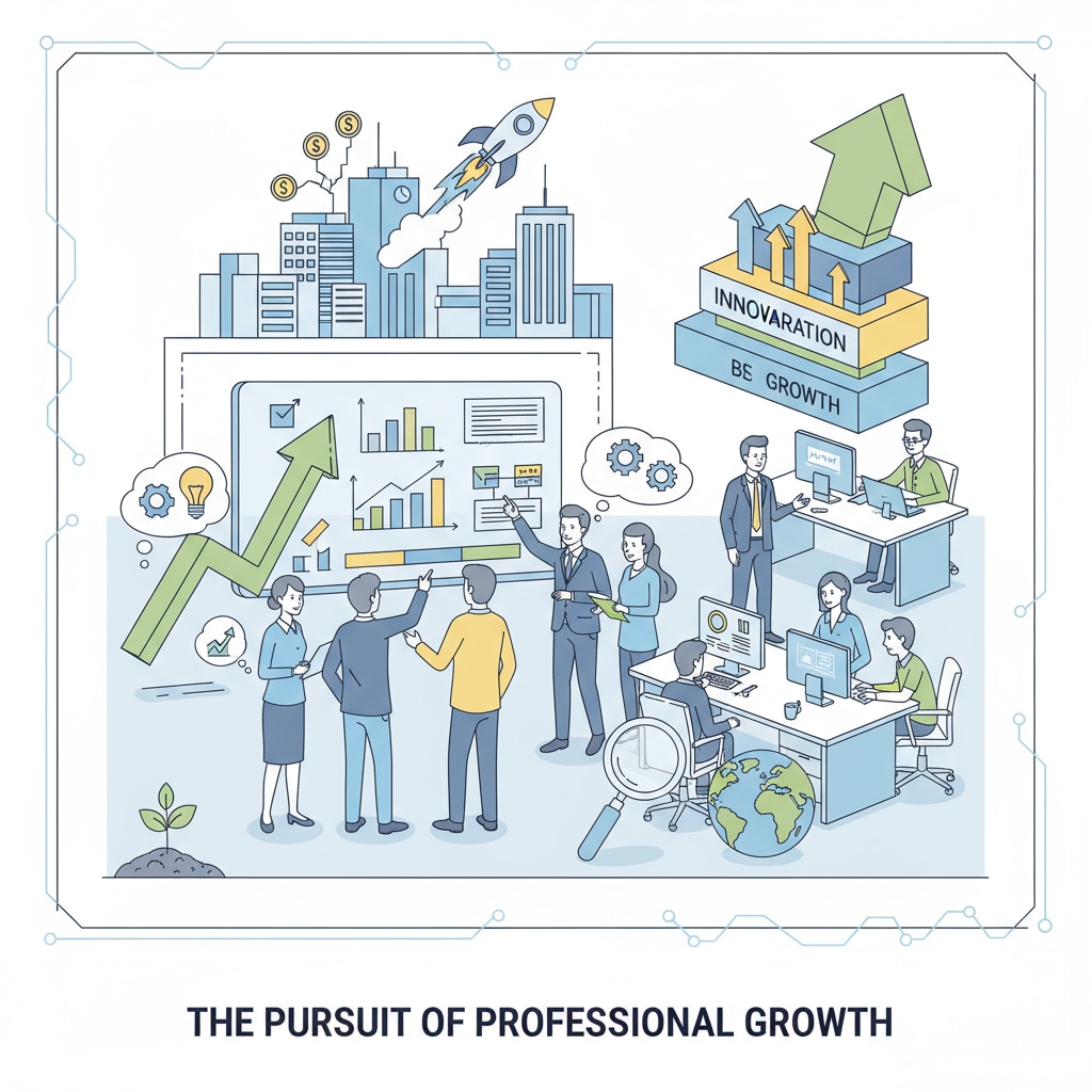 A modern office setting where employees are collaborating, brainstorming, and working on innovative projects, symbolizing the pursuit of growth in the workplace. Modern office scene of employees collaborating and innovating for workplace growth, influenced by lifelong learning and ancient wisdom