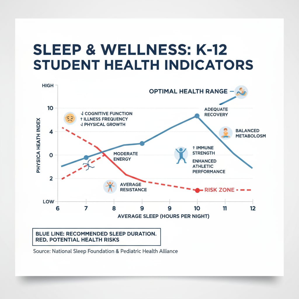 Chart demonstrating the connection between sleep and physical health for K12 students in context of school stress and mental health