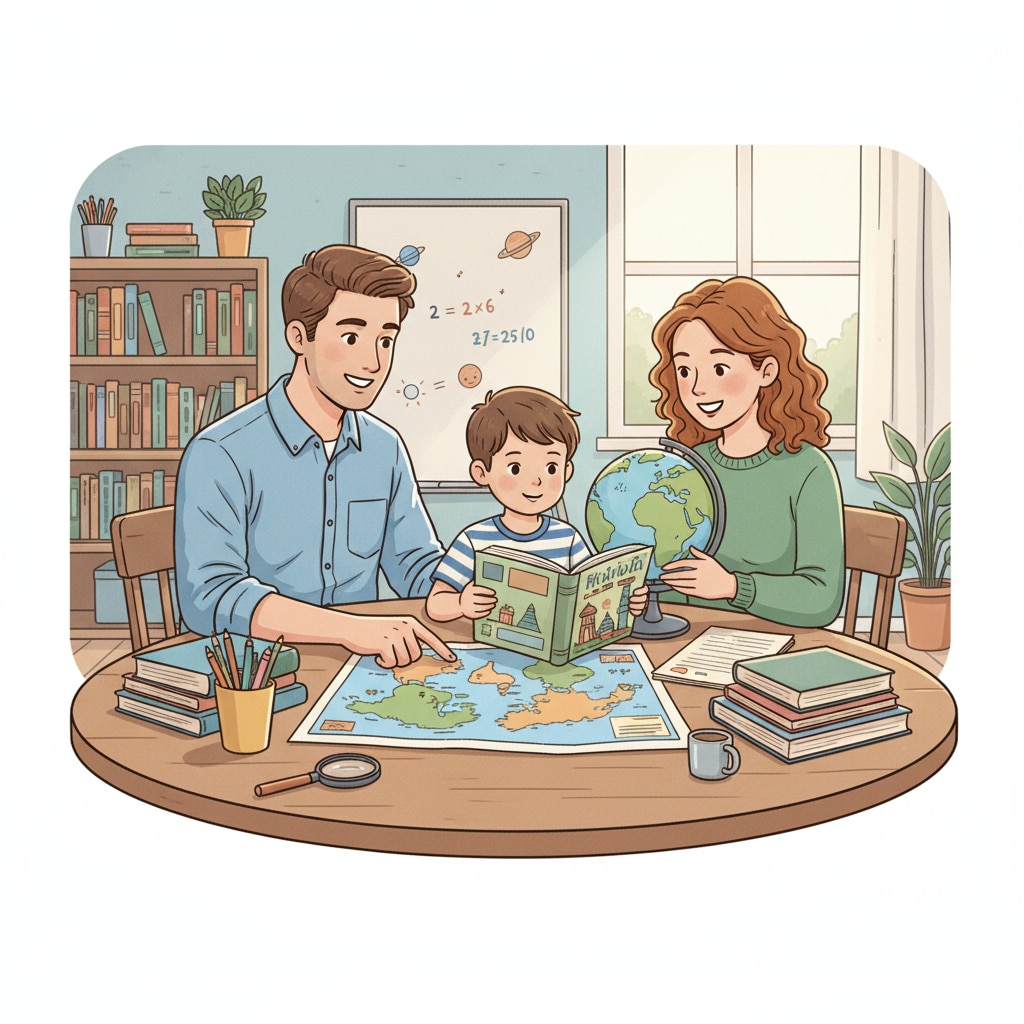 A family is engaged in a learning activity at home, with parents guiding the child, symbolizing parental involvement in education. A family engaged in learning activity related to child tax credit, student performance, and parental responsibility