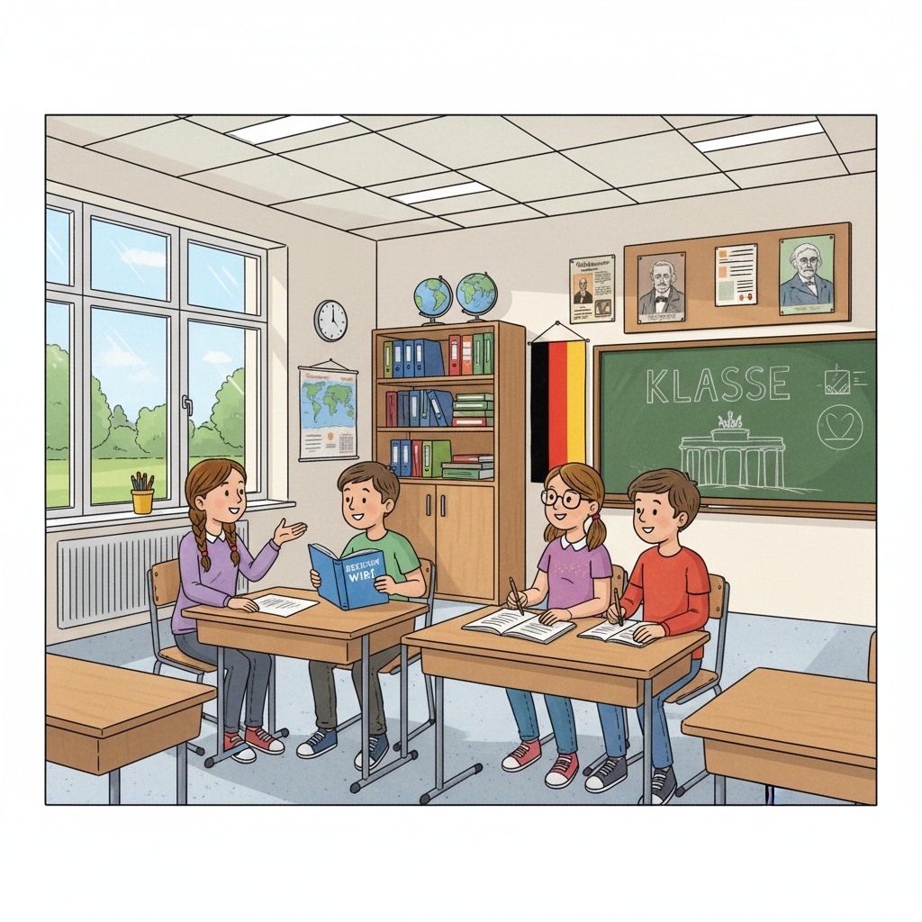 K12 students in a German classroom, highlighting German study abroad, language barriers, and study abroad experiences.